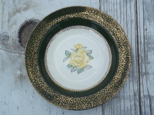 photo of Lady Greenbriar vintage green / yellow rose Homer Laughlin plates and bowls #5