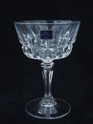 photo of Lady Victoria french glass stemware, wine glass set, champagnes w/ labels #3