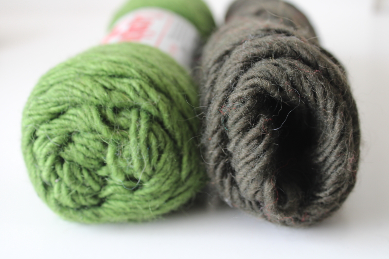 photo of Lamb's Pride worsted weight wool yarn, full skein kiwi green plus dark evergreen forest color  #2
