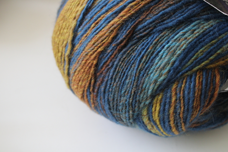 photo of Lana Grossa Gomitolo Bene yarn 200 grams, big ball wool acrylic blend blue & golden brown  #3
