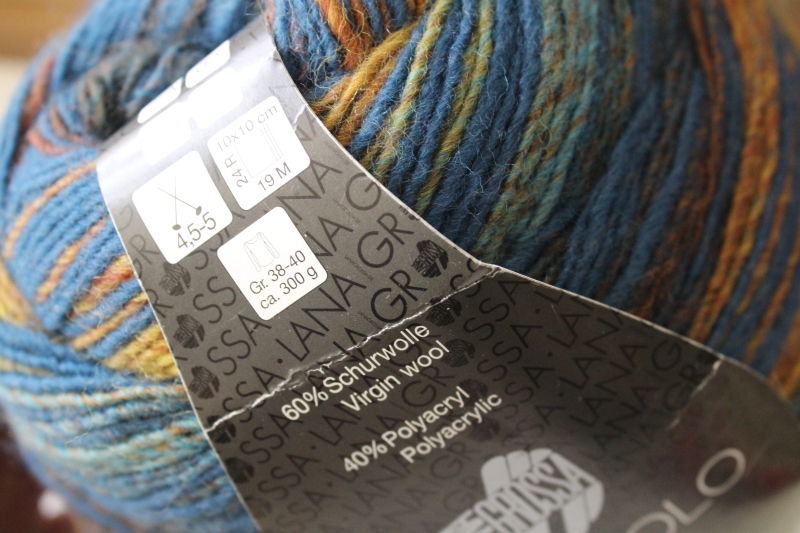 photo of Lana Grossa Gomitolo Bene yarn 200 grams, big ball wool acrylic blend blue & golden brown  #4