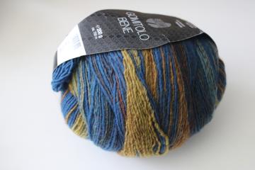 catalog photo of Lana Grossa Gomitolo Bene yarn 200 grams, big ball wool acrylic blend blue & golden brown 