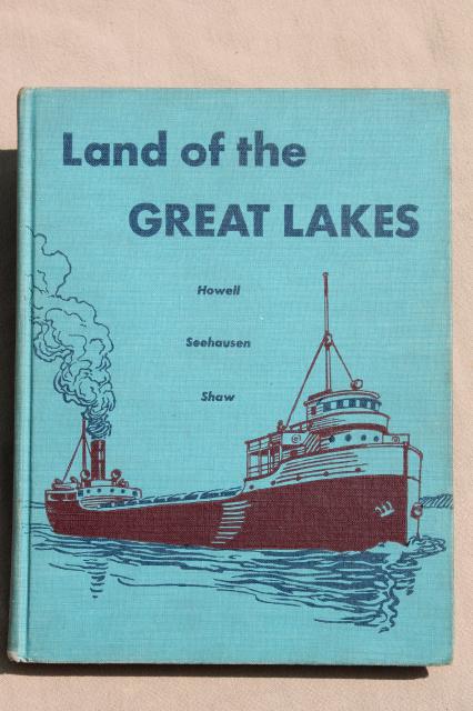 photo of Land of the Great Lakes, 1950s vintage midwest geography history school book text #1