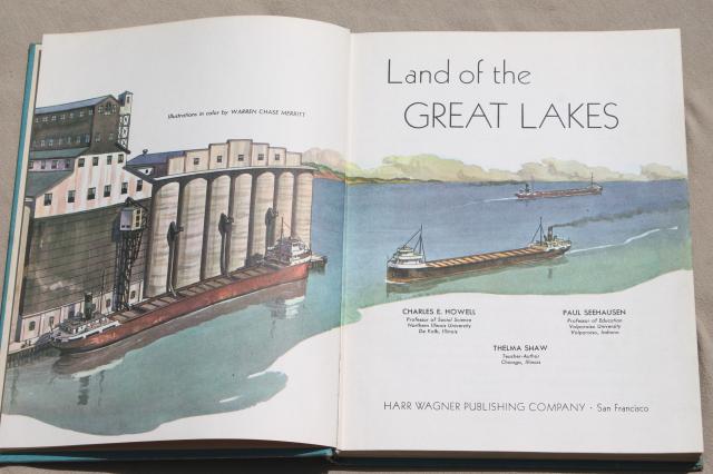 photo of Land of the Great Lakes, 1950s vintage midwest geography history school book text #2