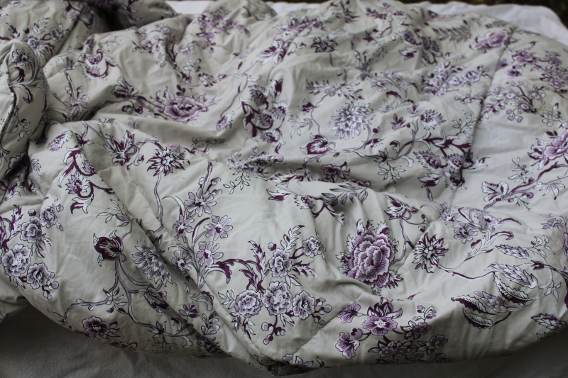 photo of Lands End poly fill down alternative duvet, king size comforter polished cotton purple & soft grey floral  #2