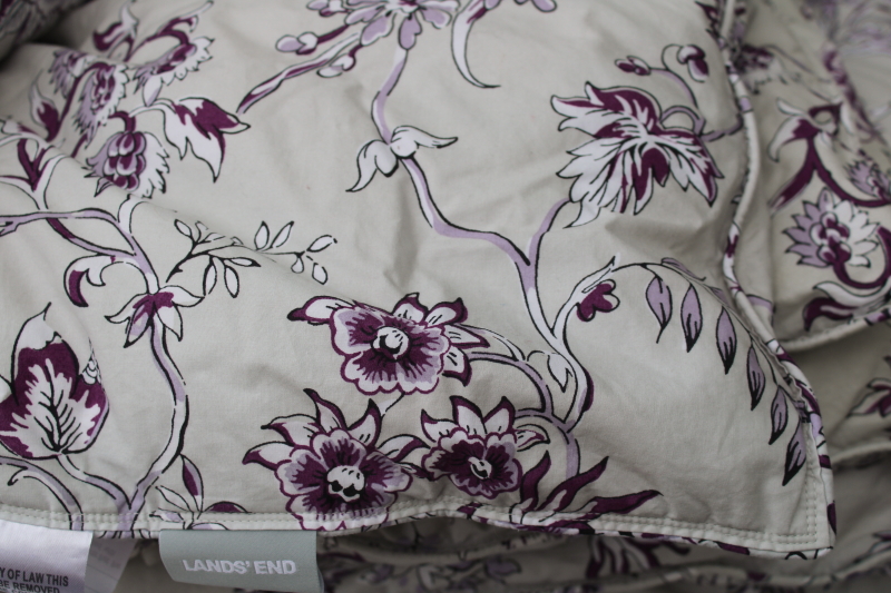 photo of Lands End poly fill down alternative duvet, king size comforter polished cotton purple & soft grey floral  #4