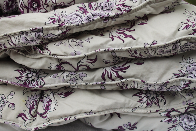 photo of Lands End poly fill down alternative duvet, king size comforter polished cotton purple & soft grey floral  #5