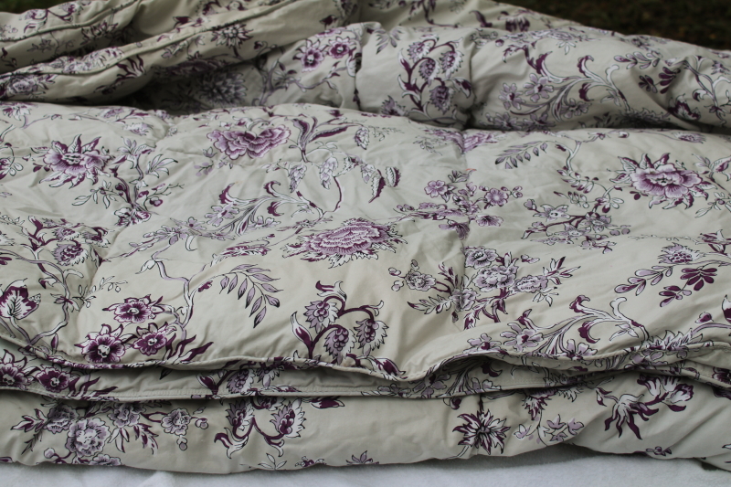 photo of Lands End poly fill down alternative duvet, king size comforter polished cotton purple & soft grey floral  #6