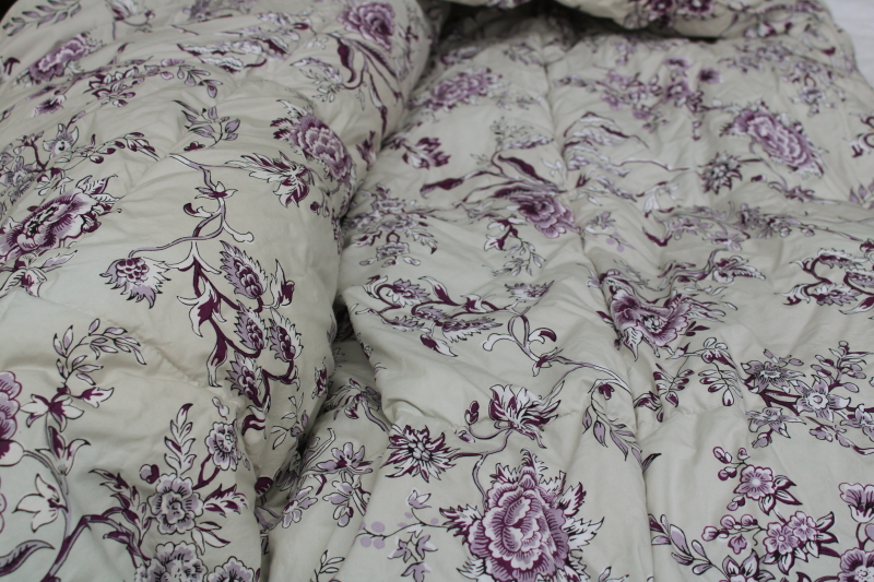 photo of Lands End poly fill down alternative duvet, king size comforter polished cotton purple & soft grey floral  #7