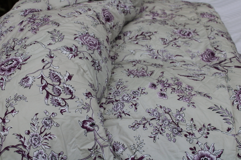 photo of Lands End poly fill down alternative duvet, king size comforter polished cotton purple & soft grey floral  #8