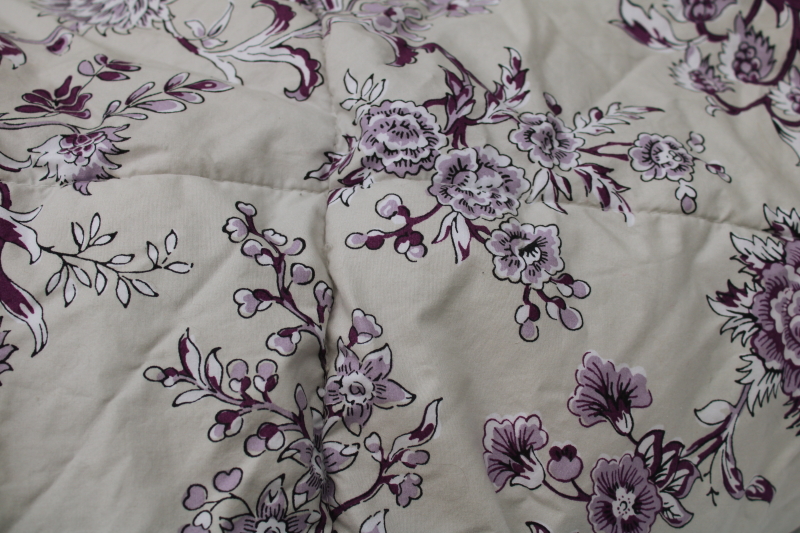 photo of Lands End poly fill down alternative duvet, king size comforter polished cotton purple & soft grey floral  #9