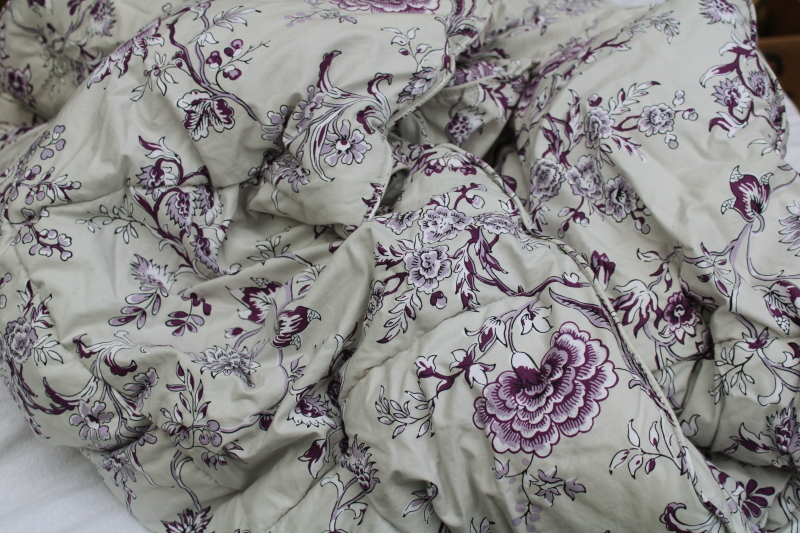 photo of Lands End poly fill down alternative duvet, king size comforter polished cotton purple & soft grey floral  #10