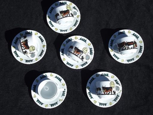 photo of Langenthal Switzerland china cups and saucers, Alpine brown Swiss cows on mountain #1