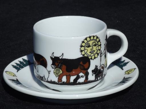 photo of Langenthal Switzerland china cups and saucers, Alpine brown Swiss cows on mountain #3