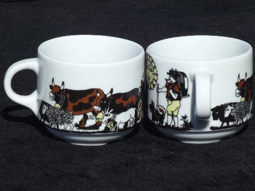 photo of Langenthal Switzerland china cups and saucers, Alpine brown Swiss cows on mountain #5