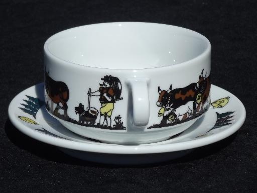 photo of Langenthal Switzerland china soup cups, Alpine brown Swiss cows on mountain #3