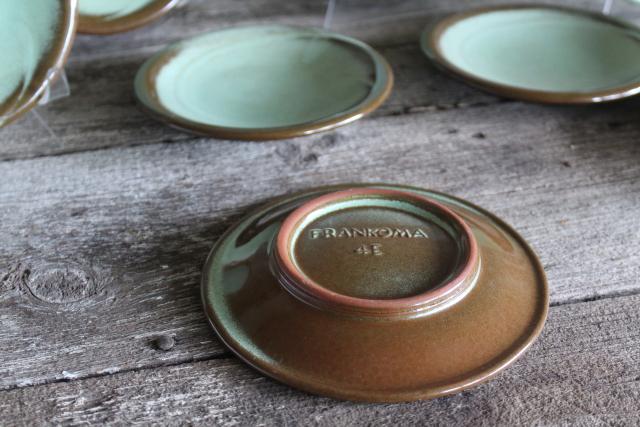 photo of Lazy Bones Frankoma pottery prairie green / brown small plates or saucers #2