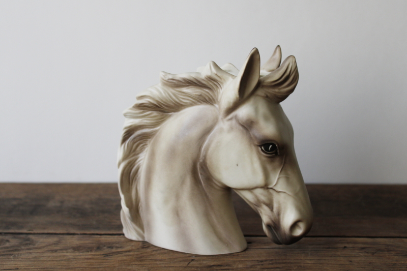 photo of Lefton Japan label vintage horse head vase ceramic planter wild & free white pony  #1