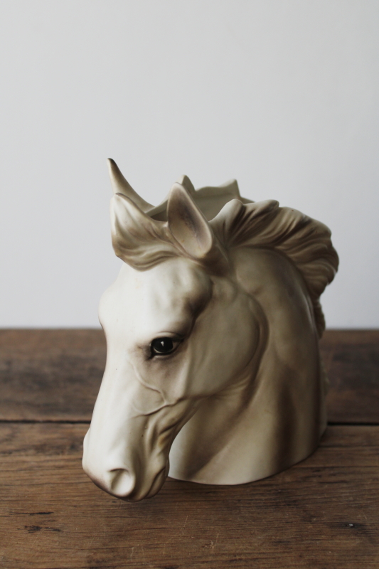 photo of Lefton Japan label vintage horse head vase ceramic planter wild & free white pony  #2