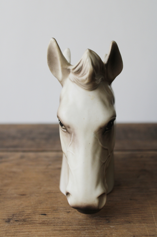 photo of Lefton Japan label vintage horse head vase ceramic planter wild & free white pony  #7