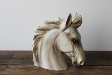 Lefton Japan label vintage horse head vase ceramic planter wild & free white pony 