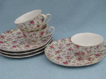 catalog photo of Lefton - Japan vintage hand painted china pink floral chintz snack sets