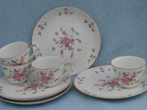 photo of Lefton - Japan vintage hand painted china pink roses snack sets #1