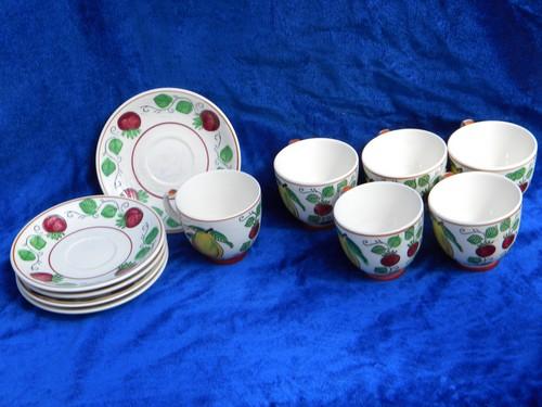 photo of Lefton china vintage hand-painted fruit cups & saucers, rustic Italian style #1