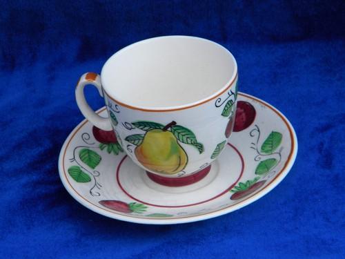 photo of Lefton china vintage hand-painted fruit cups & saucers, rustic Italian style #2