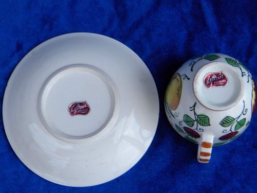 photo of Lefton china vintage hand-painted fruit cups & saucers, rustic Italian style #5