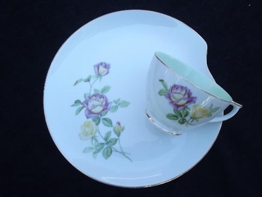 photo of Lefton china vintage roses pastels snack sets for 8, Lefton's Japan #4