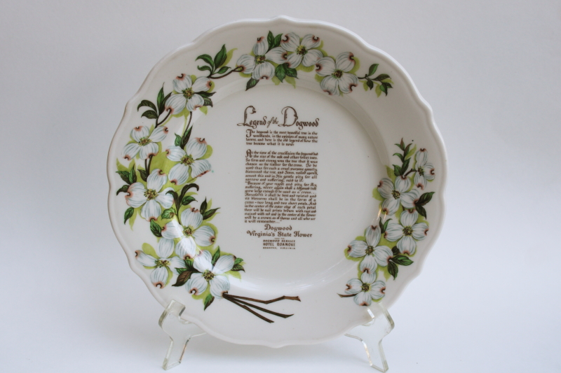 photo of Legend of the Dogwood Hotel Roanoke restaurant china plate, Virginia state flower vintage Syracuse ironstone #1