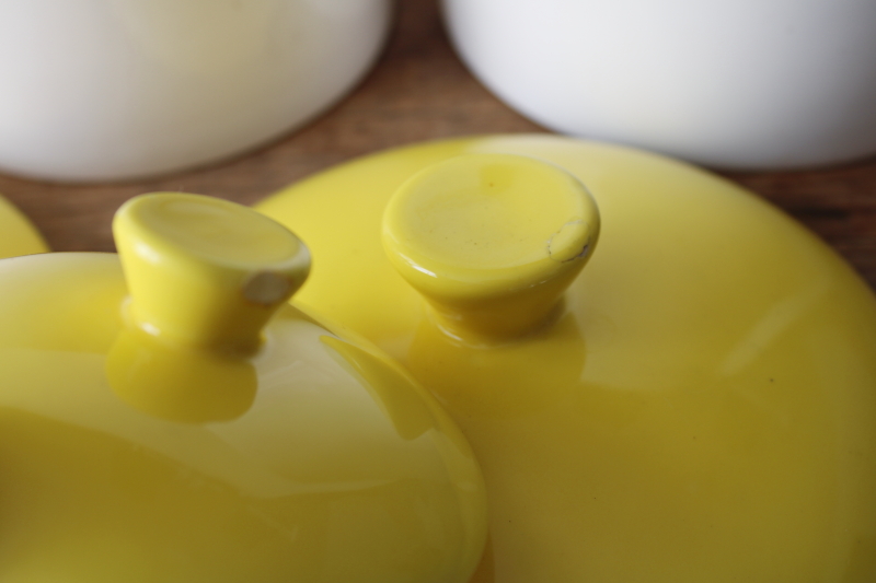 photo of Leipzig Lippe vintage canister set, Portugal hand painted ceramic canisters w/ yellow birds  #2