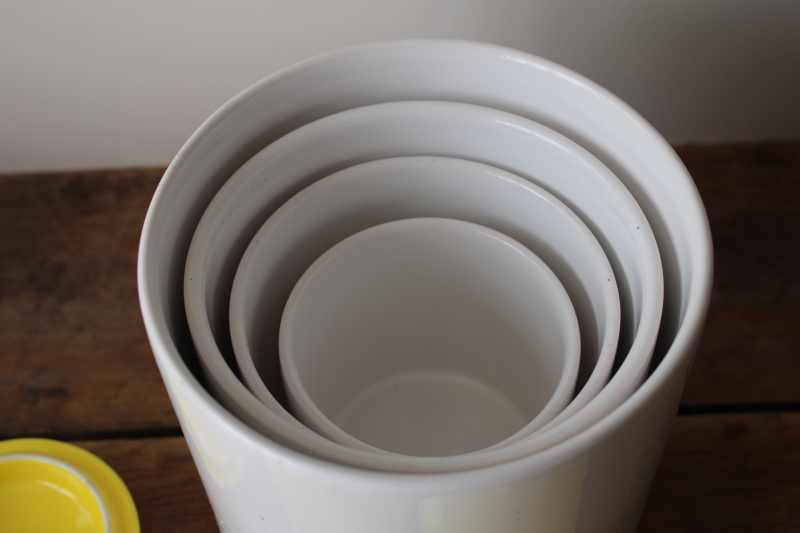 photo of Leipzig Lippe vintage canister set, Portugal hand painted ceramic canisters w/ yellow birds  #3