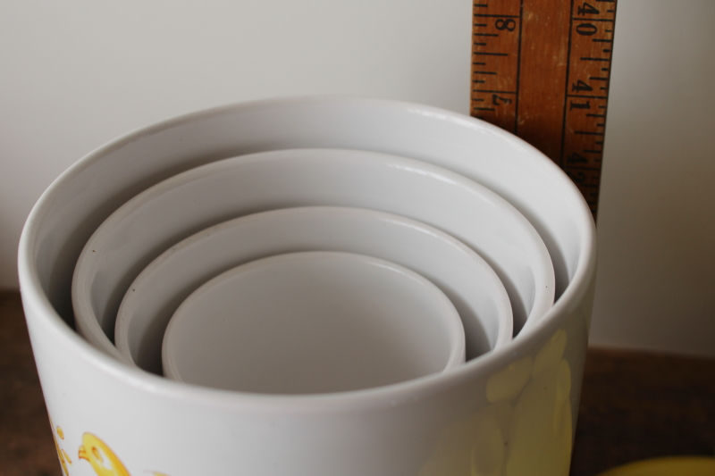 photo of Leipzig Lippe vintage canister set, Portugal hand painted ceramic canisters w/ yellow birds  #5