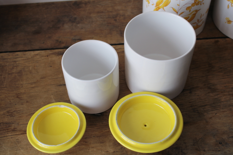 photo of Leipzig Lippe vintage canister set, Portugal hand painted ceramic canisters w/ yellow birds  #8