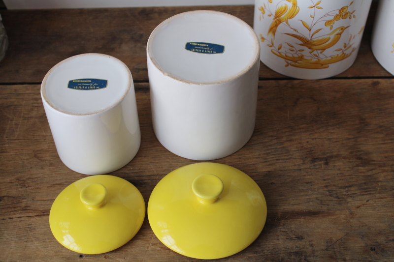 photo of Leipzig Lippe vintage canister set, Portugal hand painted ceramic canisters w/ yellow birds  #9