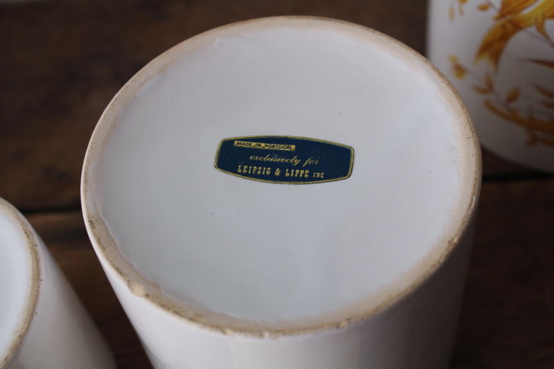 photo of Leipzig Lippe vintage canister set, Portugal hand painted ceramic canisters w/ yellow birds  #10