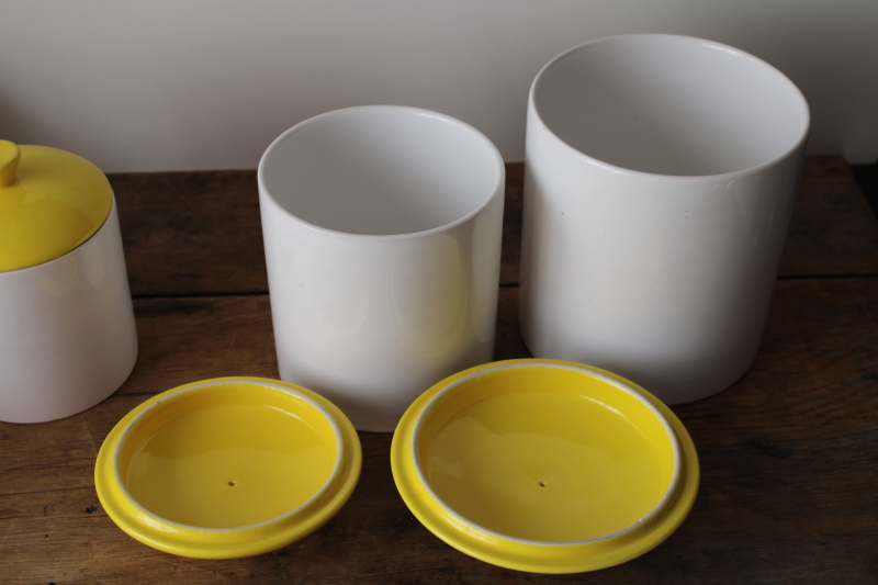 photo of Leipzig Lippe vintage canister set, Portugal hand painted ceramic canisters w/ yellow birds  #12