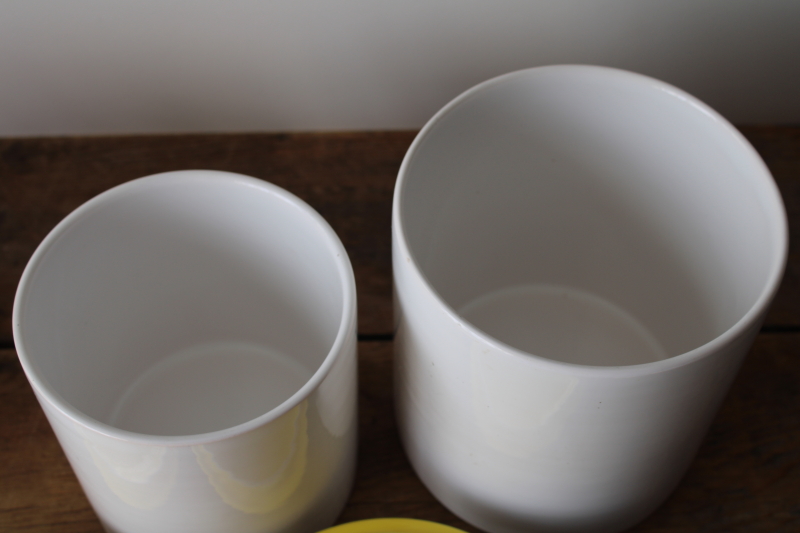 photo of Leipzig Lippe vintage canister set, Portugal hand painted ceramic canisters w/ yellow birds  #13