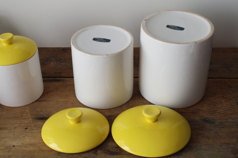 photo of Leipzig Lippe vintage canister set, Portugal hand painted ceramic canisters w/ yellow birds  #14