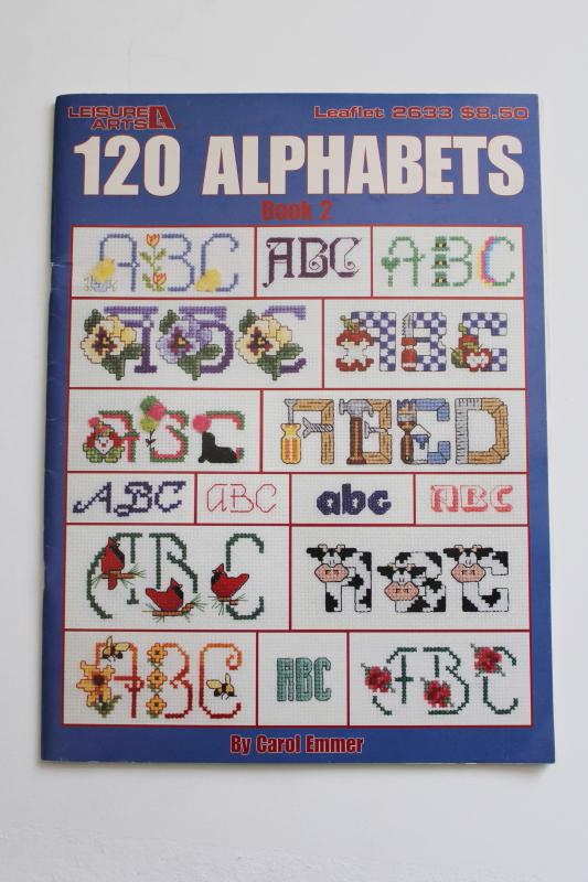 photo of Leisure Arts booklet 120 charted alphabets for cross stitch embroidery needlework #1