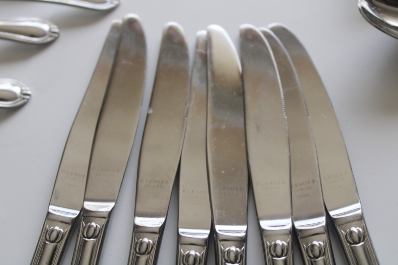 photo of Lenox Alcott pattern stainless flatware set, service for 8 w/ serving pieces, 16 teaspoons  #9