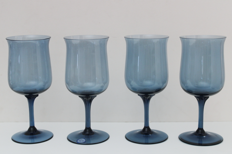 photo of Lenox Blue Mist hand blown glass water goblets or wine glasses, vintage stemware #1