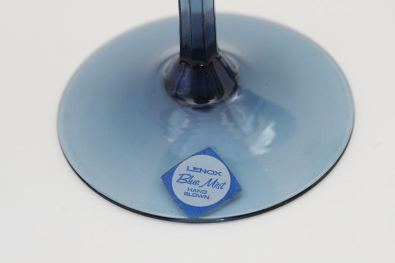 photo of Lenox Blue Mist hand blown glass water goblets or wine glasses, vintage stemware #2