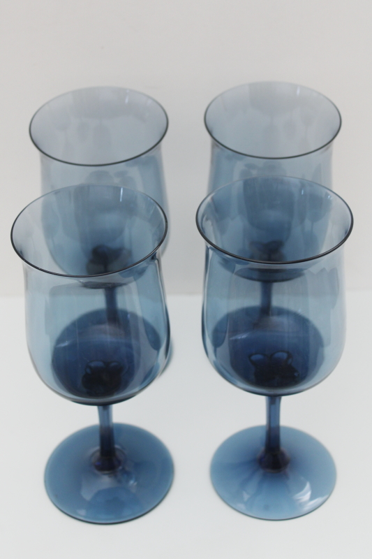 photo of Lenox Blue Mist hand blown glass water goblets or wine glasses, vintage stemware #3
