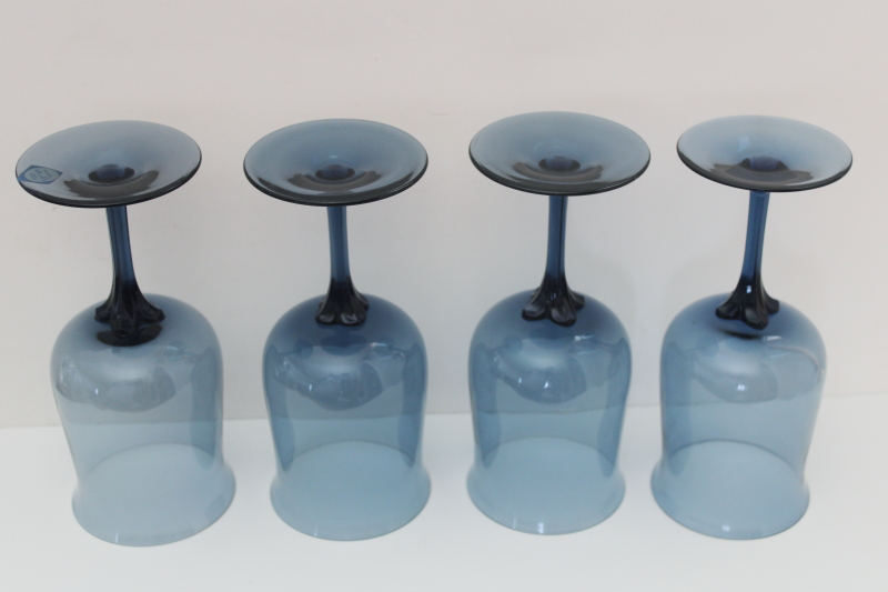 photo of Lenox Blue Mist hand blown glass water goblets or wine glasses, vintage stemware #5