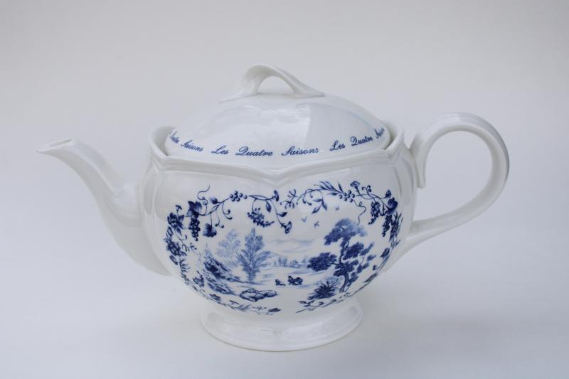 photo of Lenox Les Saisons china teapot, blue & white toile vintage French country style #1