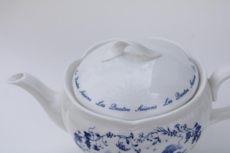 photo of Lenox Les Saisons china teapot, blue & white toile vintage French country style #2
