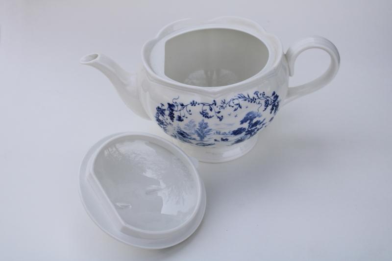 photo of Lenox Les Saisons china teapot, blue & white toile vintage French country style #3